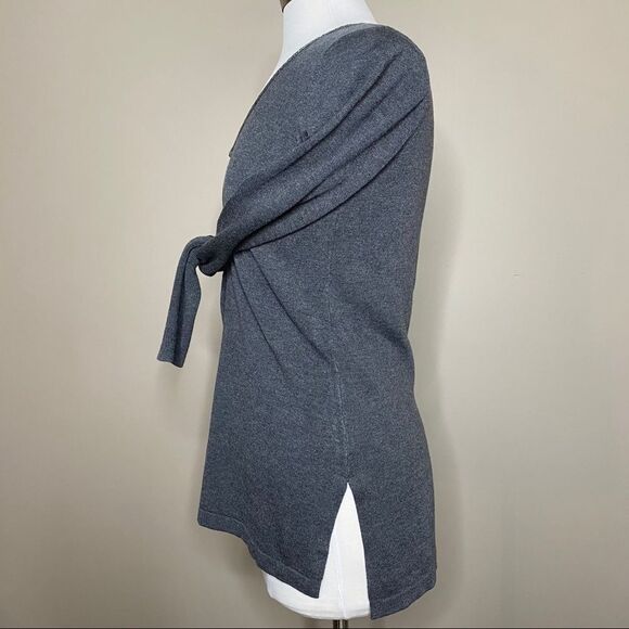 Ecru metal Mesh Trim V-Neck Tunic Sweater Gray - Picture 4 of 9